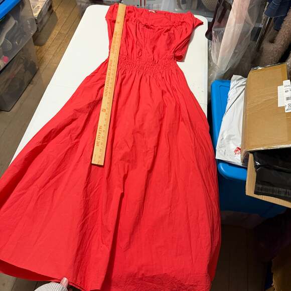 Faherty Amalfi Dress Hibiscus Red Orange Back Cutout Midi Cotton Small - Picture 8 of 10